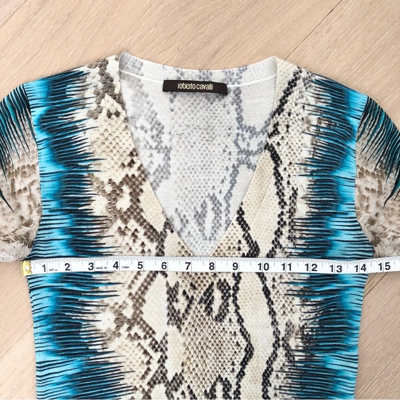 ⭐️ROBERTO CAVALLI⭐️Animal Snake Print Cashmere Silk Sweater Designer Blouse XS - Picture 10 of 15